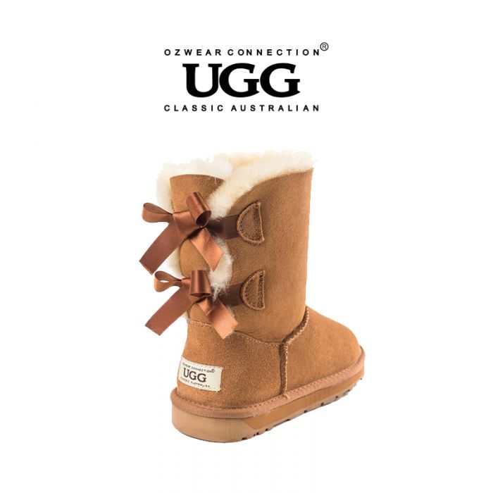 【换季特惠】【包邮】OZWEAR UGG OB364 栗色 双蝴蝶结防泼中筒雪地靴（35码-40码） 下单前请联系客服备注尺码哦