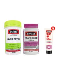 【包邮】swisse葡萄籽180粒+护肝片200粒组合装送Swisse玫瑰果油乳液 125ml