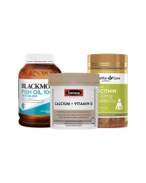 【超值组合】【包邮】blackmores无味深海鱼油400粒+Swisse娘娘钙150粒+Healthy Care卵磷脂100粒