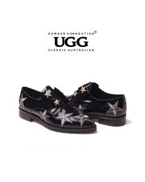 【包邮】OZWEAR UGG OB262 黑色 春季新款尖头刺绣五星水晶牛皮漆皮女鞋