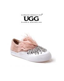 【包邮】OZWEAR UGG OB332 二色可选  休闲羽毛水钻真皮乐福鞋套脚平底小白单鞋