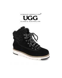 【买一送一】【包邮】OZWEAR UGG OB482 黑色 牛反绒鞋面＋羊毛鞋领 3.5cm跟高休闲短靴（35码-40码） 下单前请联系客服备注尺码哦